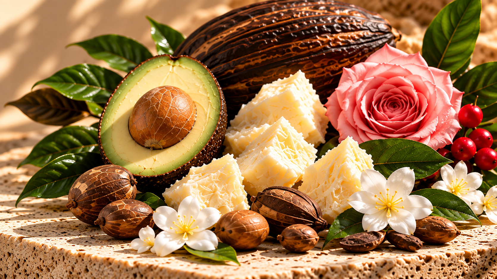 Botanical oils, butters and ingredients featured in VELSORÉ body care